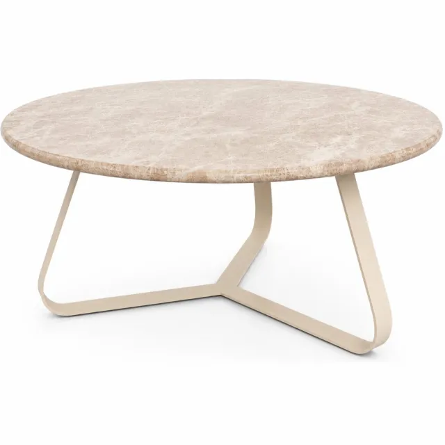 PTMD Kae Beige Marble Coffee Table Iron Legs Round