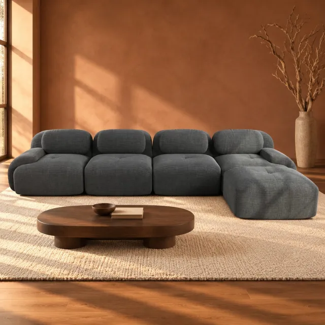 WUVRIE Modulaire hoekbank voor 4 personen 388x178 cm - Chaise longue en brede armleuningen - Grijs