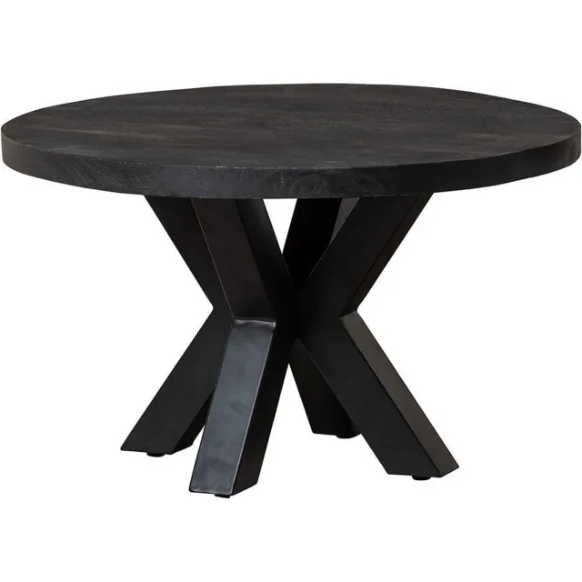 Mahom Mangohouten Salontafel Glendale Black 70 cm Mahom Industrieel - Kleine tafel van Mangohout & Metaal - Industriële Huiskamertafel Bruin
