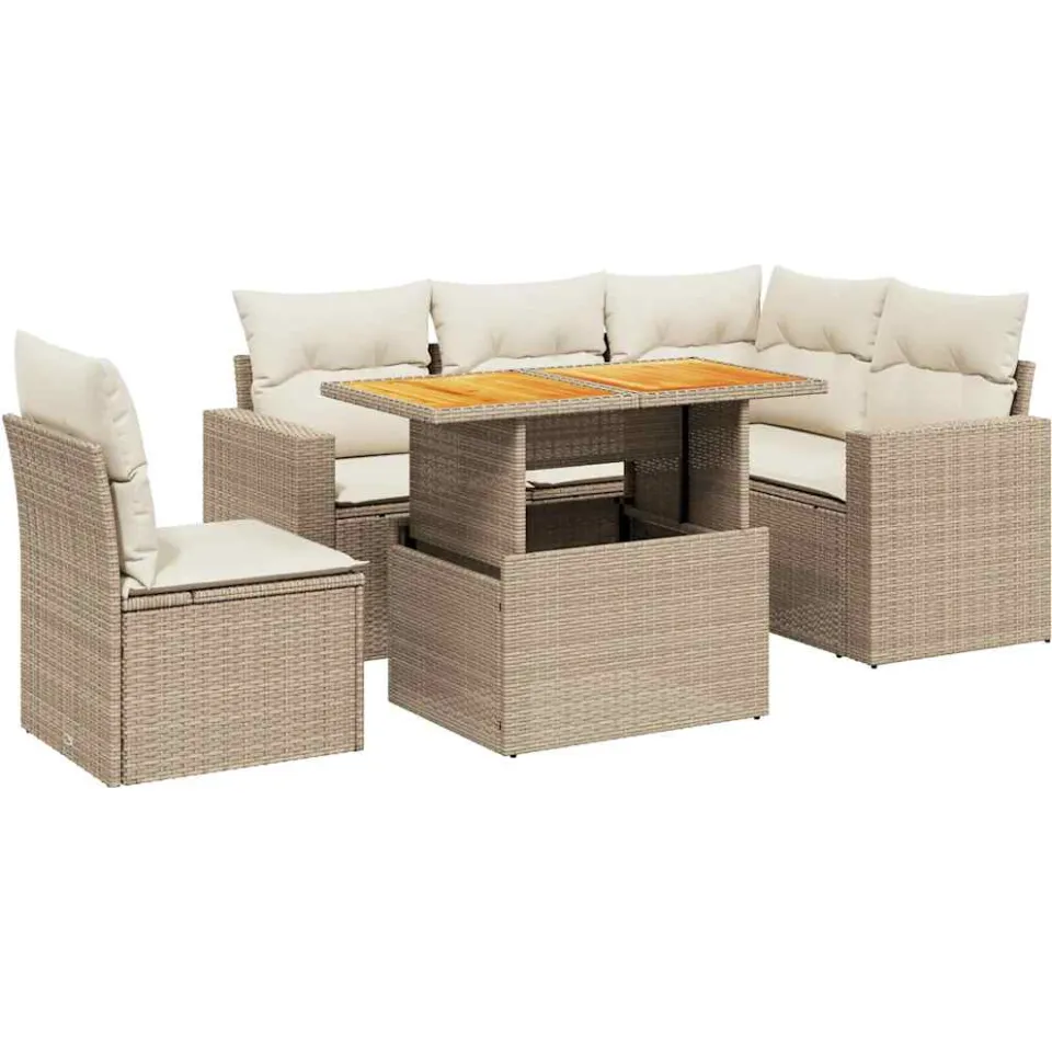 vidaXL 6-delige Loungeset met kussens poly rattan beige, foto 3