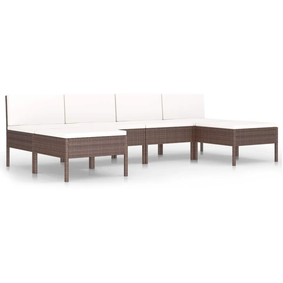 vidaXL 6-delige Loungeset met kussens poly rattan bruin, foto 3
