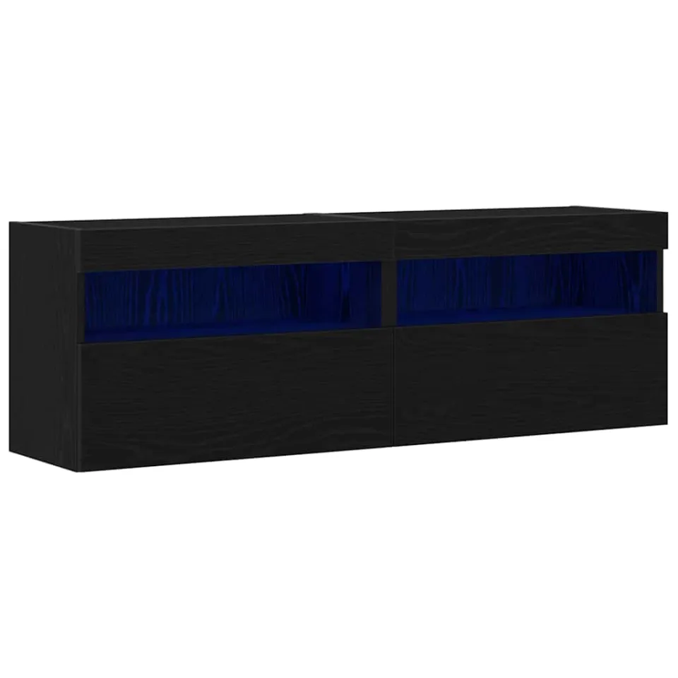 vidaXL TV Wandkast 2 st Zwart eiken Bewerkt hout