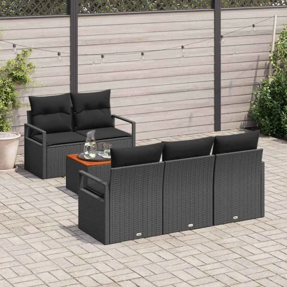 vidaXL Tuinbankenset 6 st Zwart poly rattan, foto 3