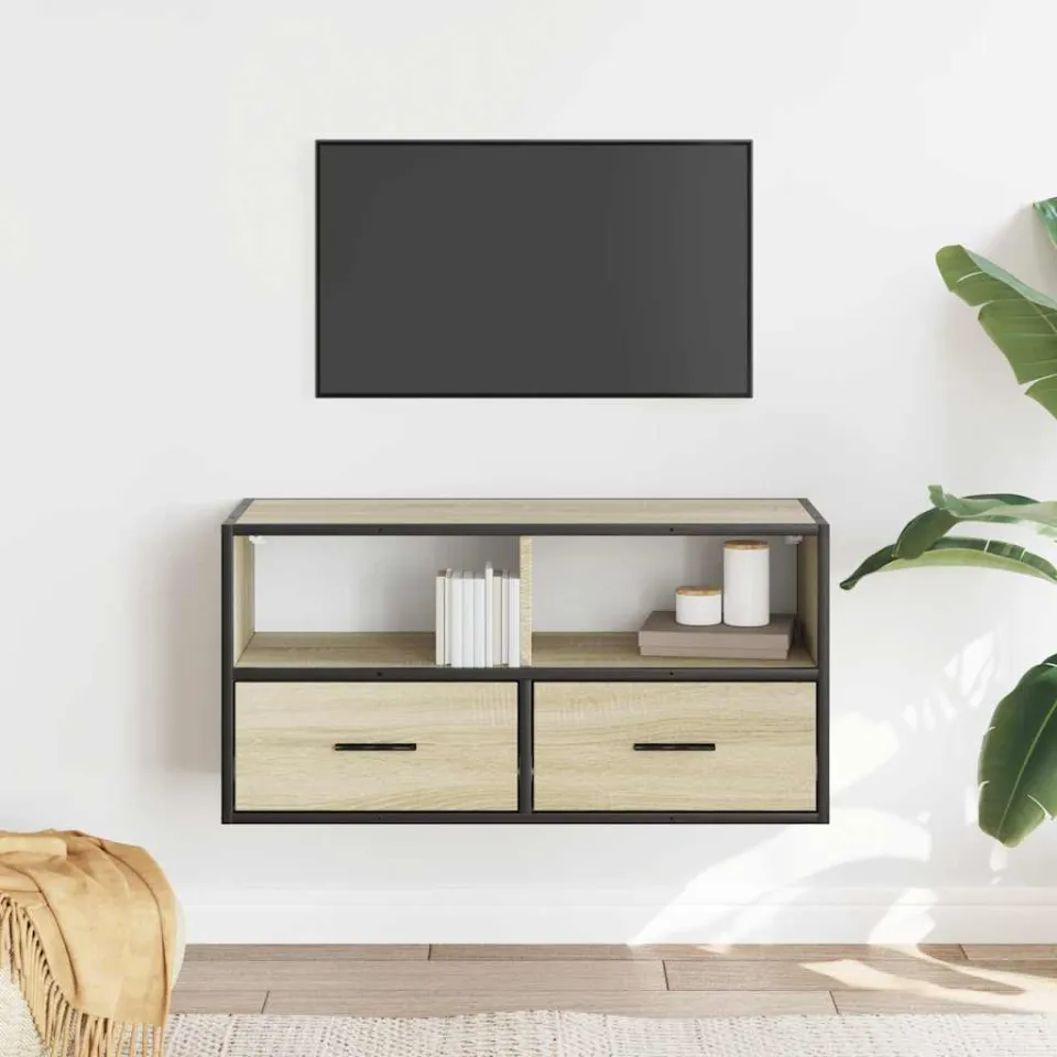 vidaXL Tv-meubel 80x31x39,5 cm bewerkt hout metaal sonoma eikenkleurig, foto 2