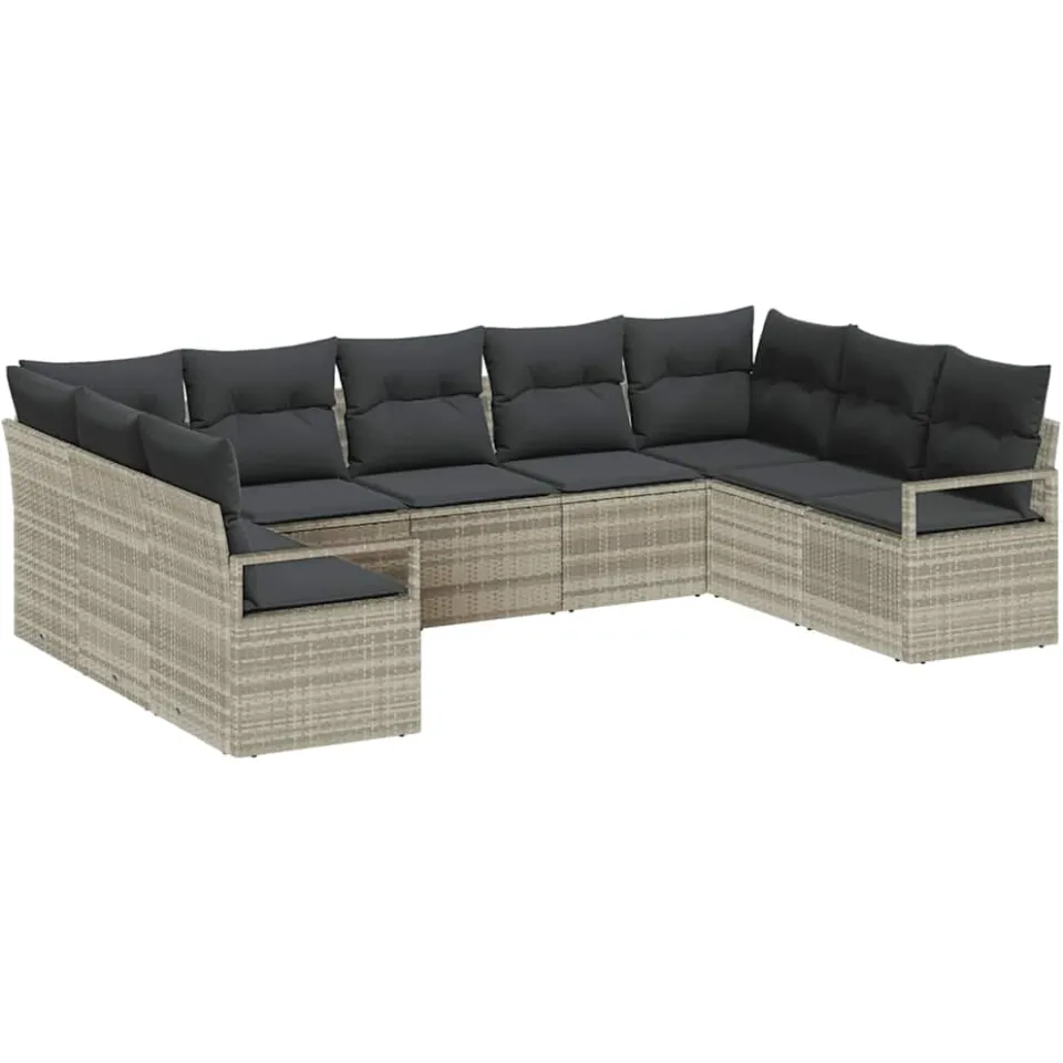 vidaXL Bankstel 9 st Lichtgrijs poly rattan