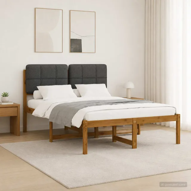 vidaXL Bedframe met gestoffeerd hoofdbord Naturel en donkergrijs Tan