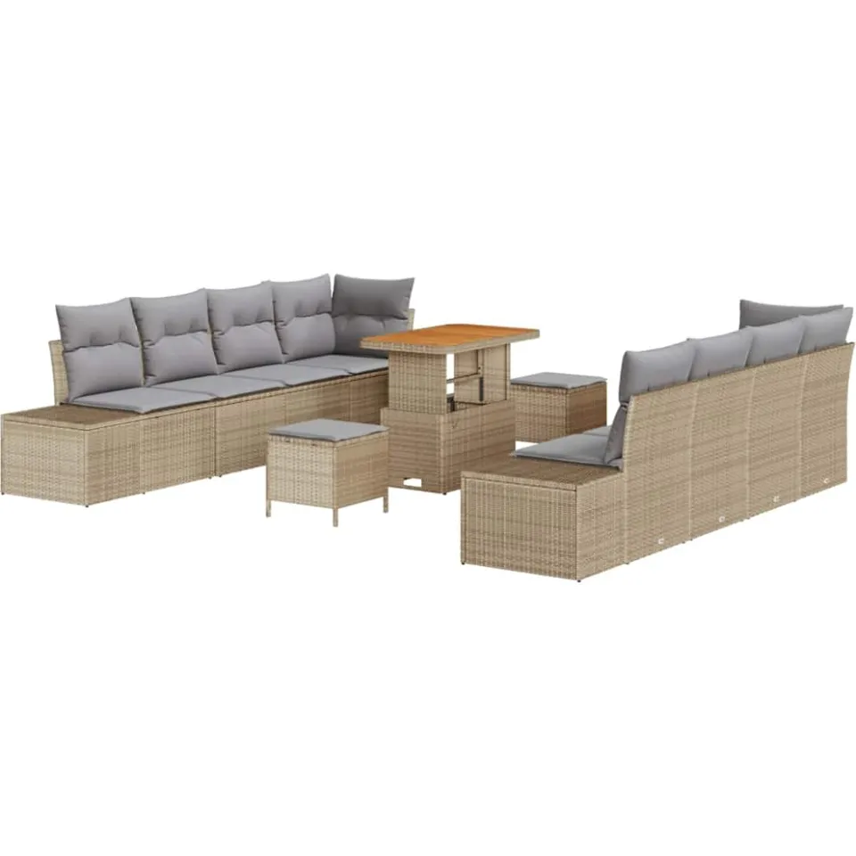 vidaXL Tuinbankenset 11 st Beige poly rattan