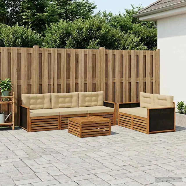 vidaXL Buiten bankenset 6 st 5-zits Natuurlijk en Beige