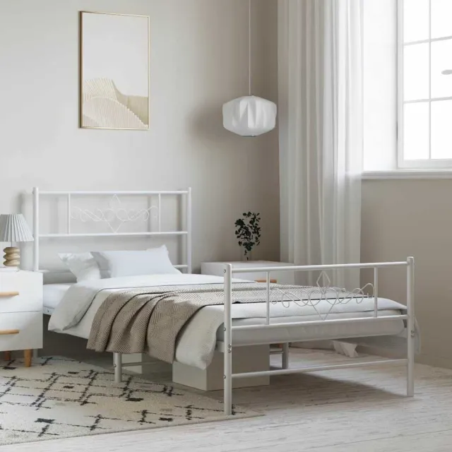 vidaXL Bedframe met hoofd- en voeteneinde metaal wit 100x200 cm