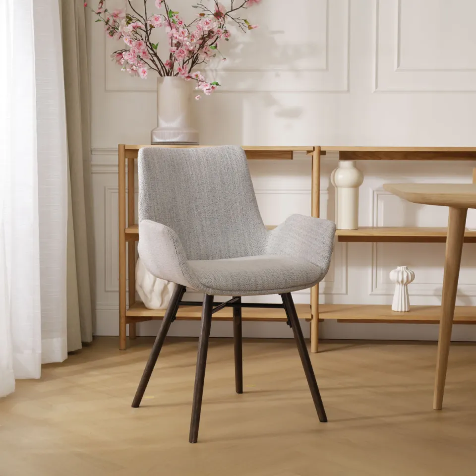 Nolon Nena-Eef eetkamerstoel beige gemêleerd - walnoot houten onderstel, foto 2