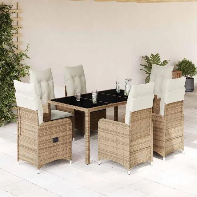 vidaXL 7-delige Bistroset met kussens poly rattan beige, foto 2