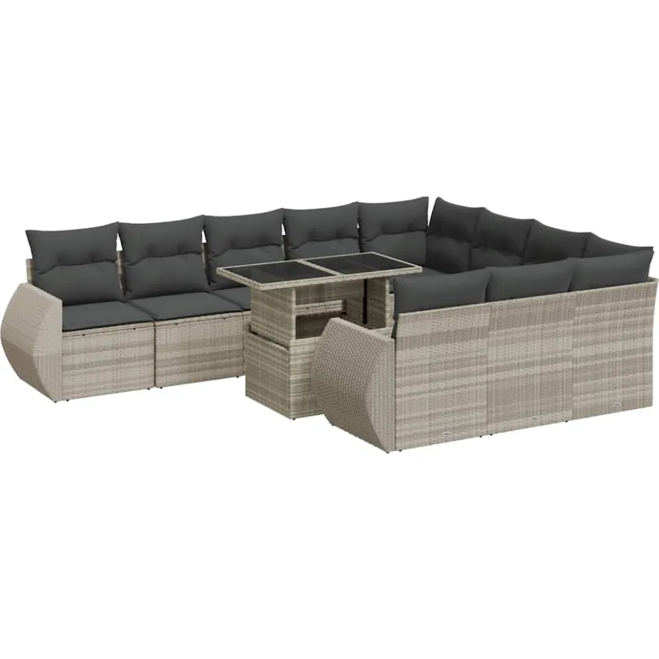 vidaXL 11-delige Loungeset met kussens poly rattan lichtgrijs grijs, foto 3