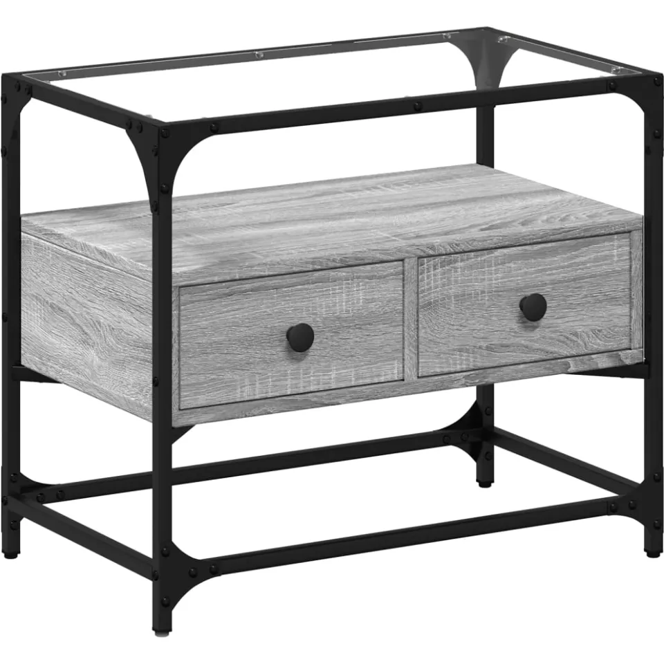 vidaXL Tv-meubel met glazen blad 60x35x51 cm bewerkt hout grijs sonoma, foto 3
