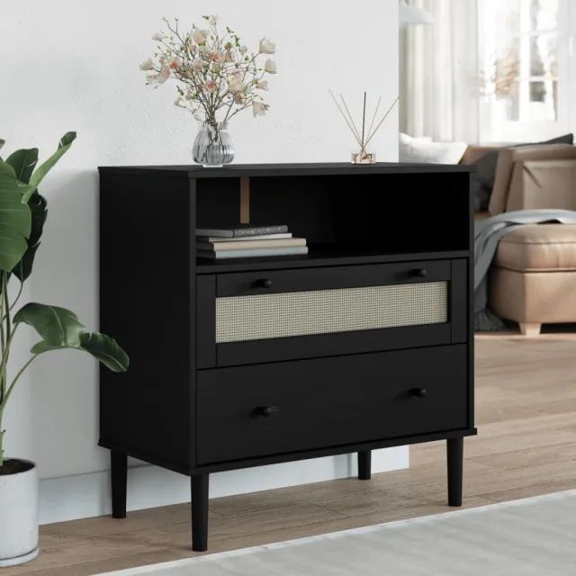 vidaXL Dressoir SENJA rattan-look 80x40x80 cm massief grenenhout zwart, foto 2