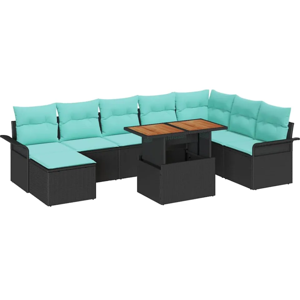 vidaXL Tuin Sofa Set 9 st Zwart Poly riet
