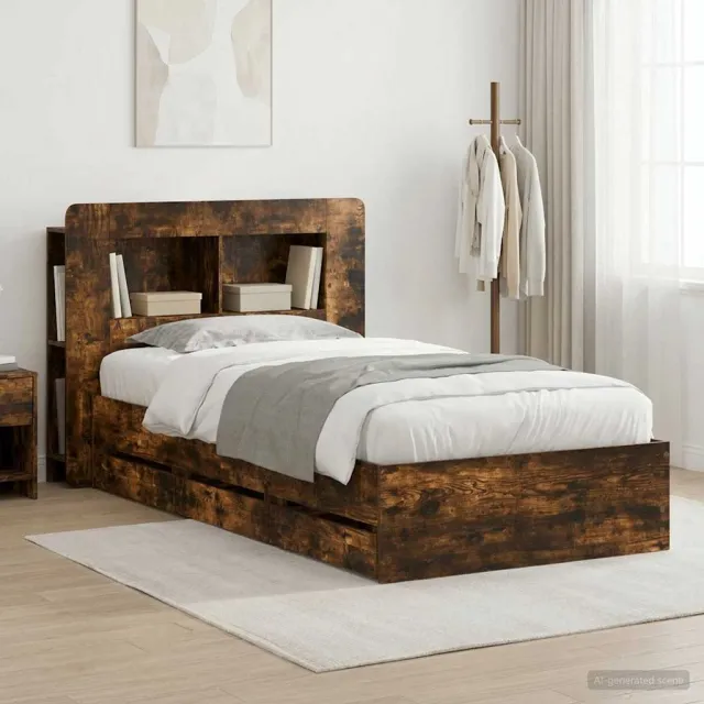 vidaXL Bedframe met opbergruimte en hoofdbord met lade Gerookt eiken Bruin