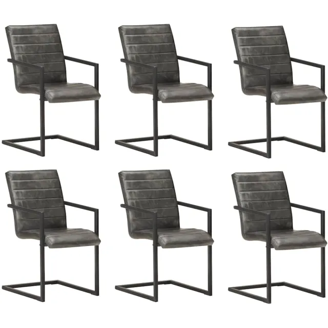 vidaXL Eetkamerstoelen 6 st echt leer grijs
