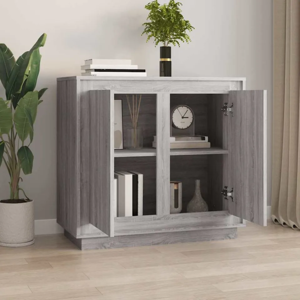 vidaXL Dressoir 80x34x75 cm bewerkt hout grijs sonoma eikenkleurig, foto 3