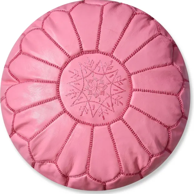 Poufs&Pillows Poef rond - Poef roze van leer - Handgemaakt en stijlvol - Gevuld geleverd