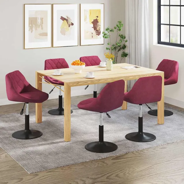 vidaXL Eetkamerstoelen draaibaar 6 st fluweel wijnrood, foto 2