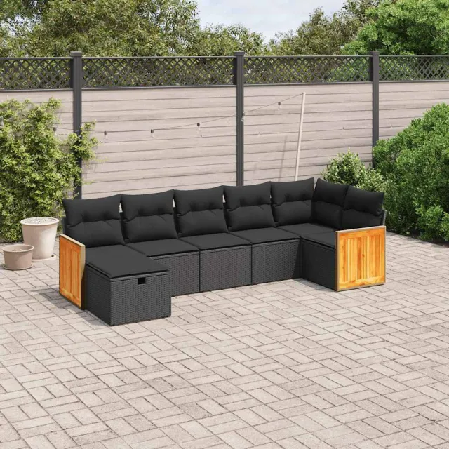vidaXL 7-delige Loungeset met kussens poly rattan zwart, foto 2