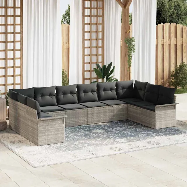 vidaXL Tuin Sofa Set 10 st Lichtgrijs poly rattan
