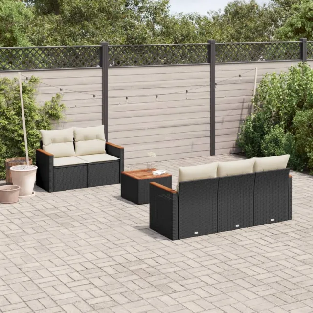 vidaXL 6-delige Loungeset met kussens poly rattan zwart, foto 2