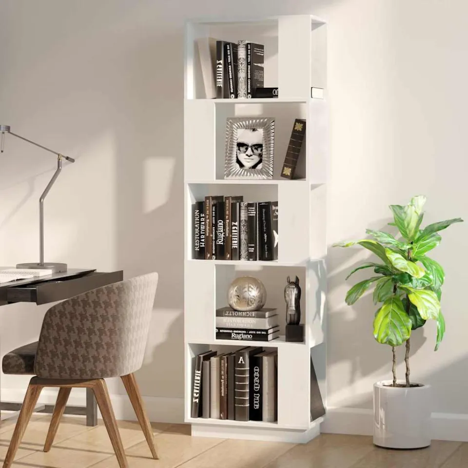 vidaXL Boekenkast/kamerscherm 51x25x163,5 cm massief grenenhout wit, foto 3
