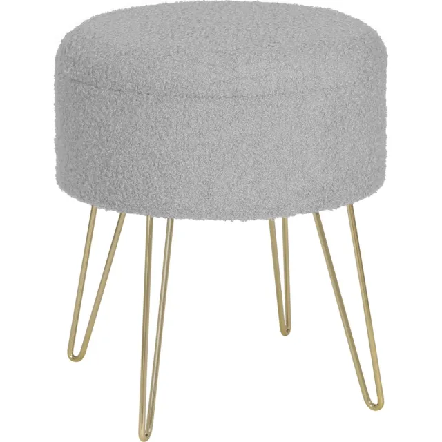 Happyment Luxe Poef Zaza - Met opbergruimte - Rond - Voetenbank met opbergruimte - Opbergbox hocker - Zitkist met deskel - Lichtgrijs - Teddy - 39x39x44 cm