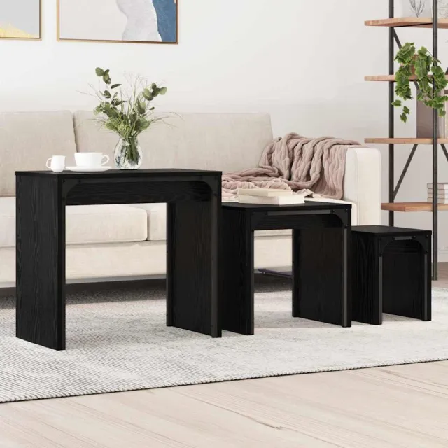 vidaXL Salontafel 3 st Zwart Eiken 60 x 35 x 56 cm Bewerkt hout, foto 2