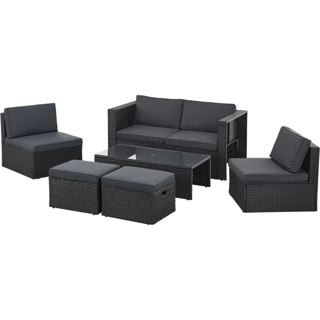 Juskys Polyrotan Loungeset / Tuinset Salou - Zwart - Incl. Kussens