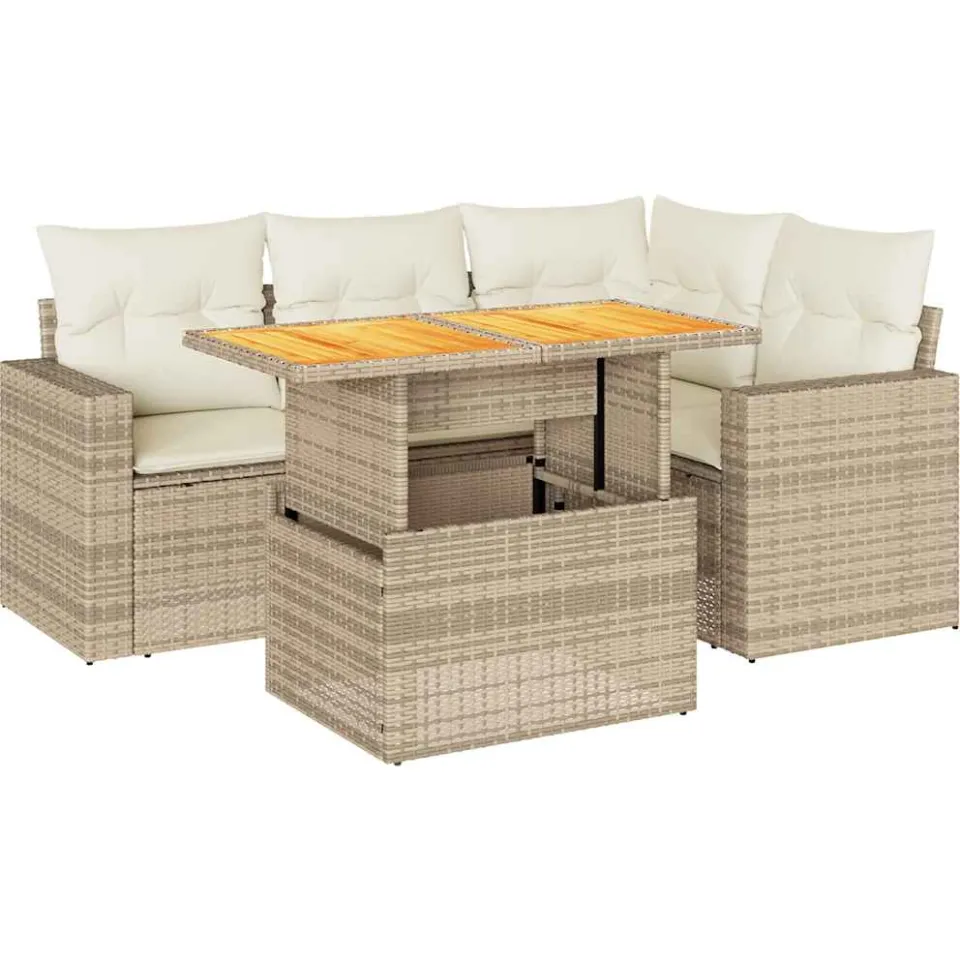 vidaXL 5-delige Loungeset met kussens poly rattan beige, foto 3