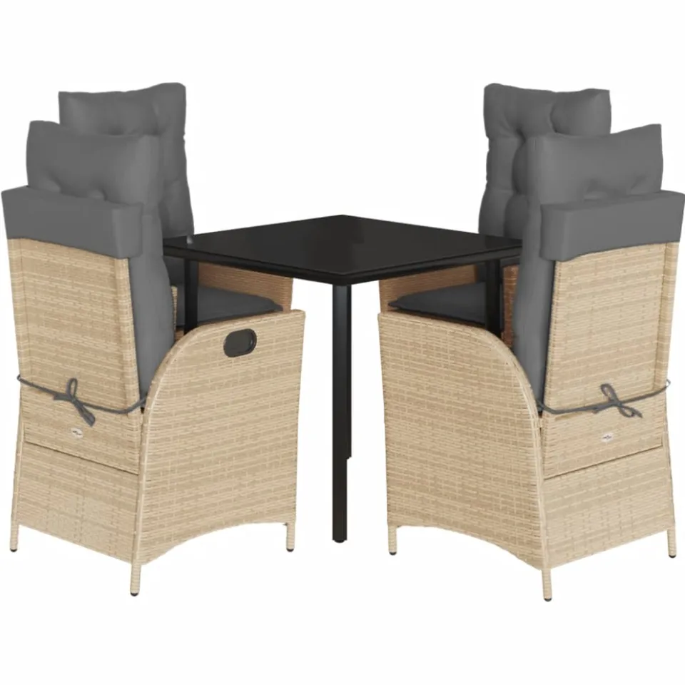 vidaXL 5-delige Tuinset met kussens poly rattan beige