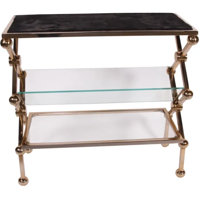 Baroque Tijdschriftenrek - Bijzettafel met Tijdschriftenrek 76 cm - Goud - Staal & Glas - 76x82x34 - Steel+glass Gold