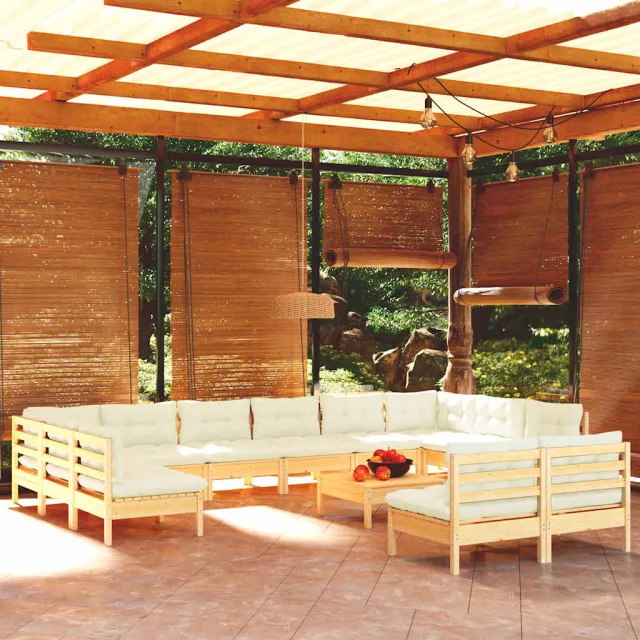 vidaXL 13-delige Loungeset met crèmekleurige kussens grenenhout, foto 2
