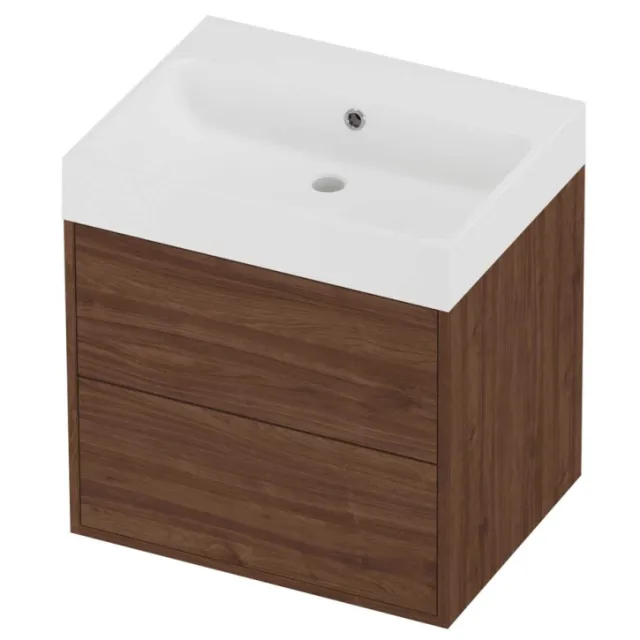 Proline Podium Badmeubelset Polystone Loft 2 Laden 60x46x62 cm Mat White Indian Walnut Houtlook