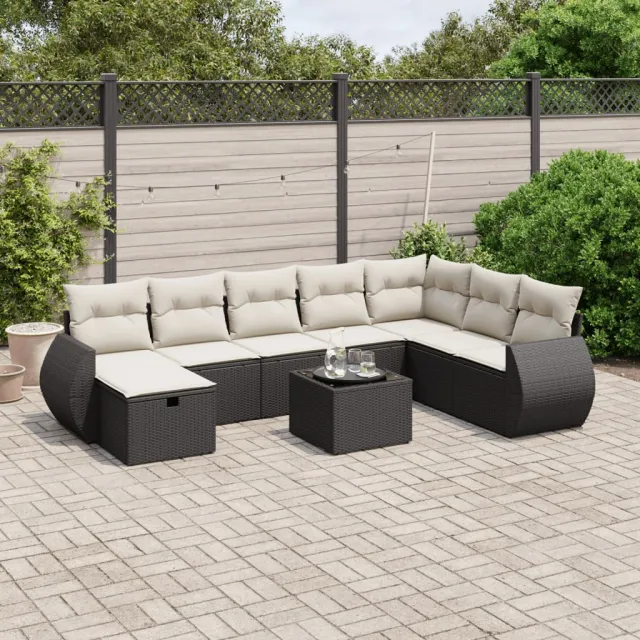 vidaXL 9-delige Loungeset met kussens poly rattan zwart, foto 2