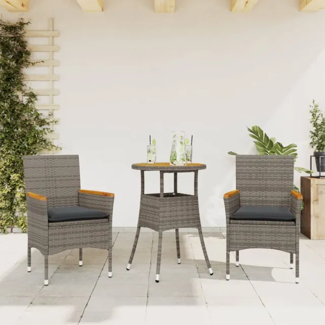 vidaXL 3-delige Tuinset met kussens poly rattan en acaciahout grijs, foto 2