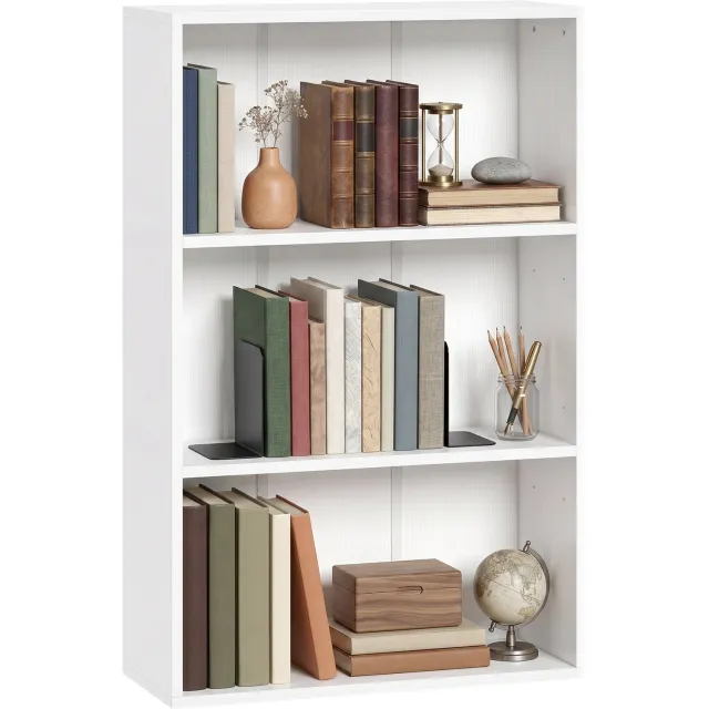 Lunpog Boekenkast - Boekenkast met drie planken - Verstelbare planken - Afmetingen: 60 cm x 24 cm x 93 cm - Wit