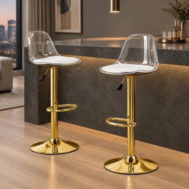 CHICFURN Barkruk - Hoogteverstelbaar - Set van 2 - Goud transparant