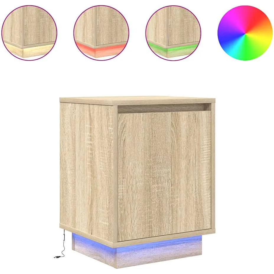 vidaXL Nachtkastje met led-verlichting 38x34x50 cm sonoma eikenkleurig, foto 3