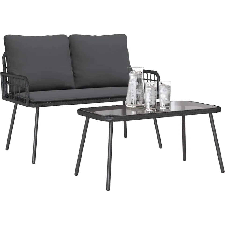 vidaXL Tuin eettafelset 2 st Zwart poly rattan