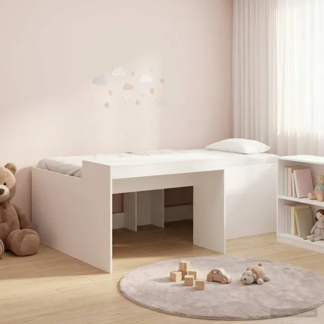 vidaXL Hoge Bed Frame met Bureau voor Kinderen Wit 80 x 200 cm