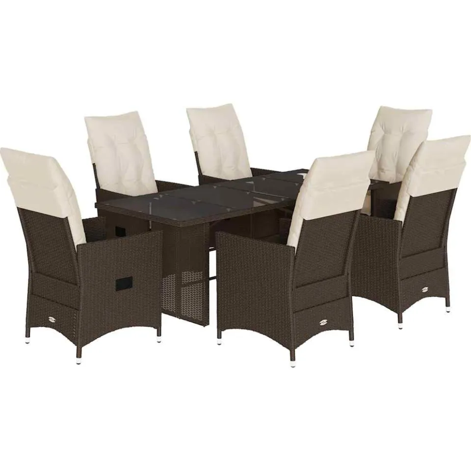 vidaXL 7-delige Tuinset met kussens poly rattan bruin, foto 4