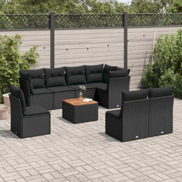 vidaXL 9-delige Loungeset met kussens poly rattan zwart, foto 2