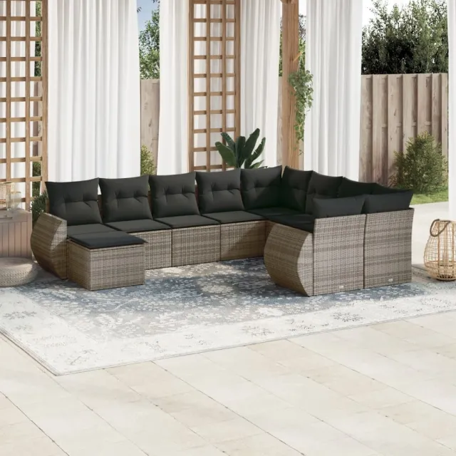 vidaXL 10-delige Loungeset met kussens poly rattan grijs, foto 2