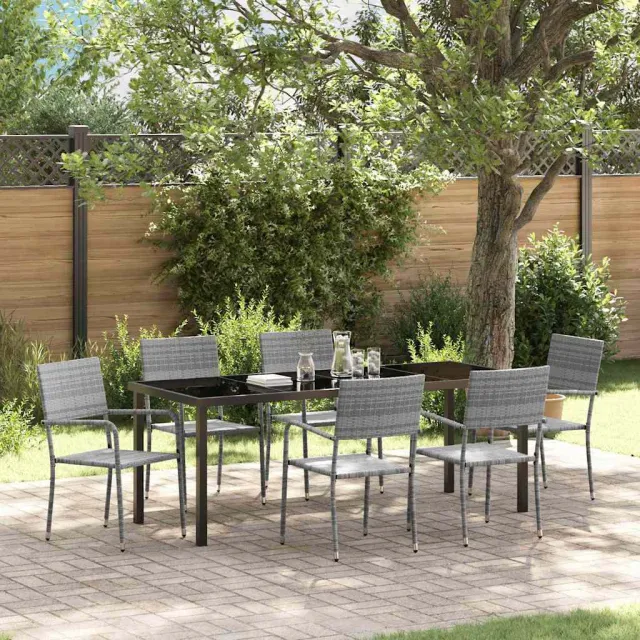 vidaXL Tuin eettafelset 7 st Grijs poly rattan, foto 2