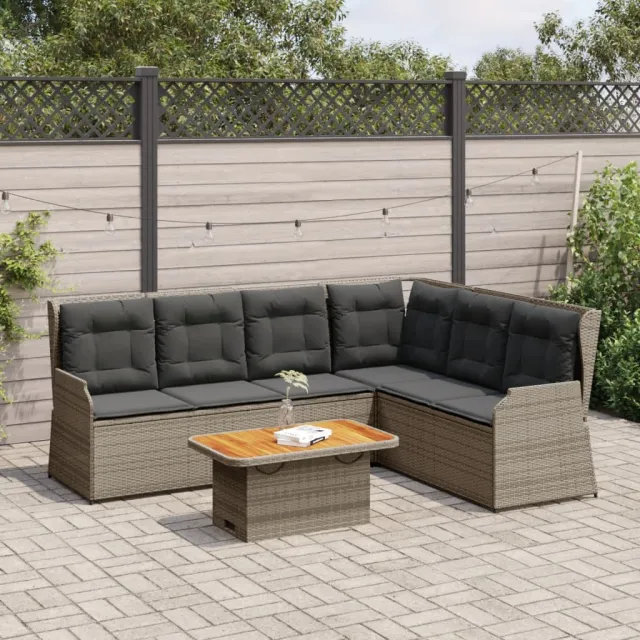 vidaXL 5-delige Loungeset met kussens poly rattan grijs, foto 2