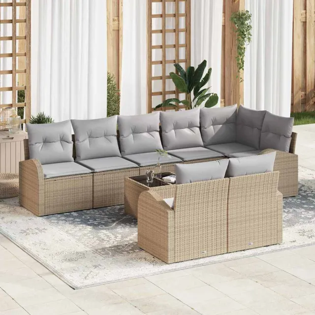 vidaXL Tuinbankenset 9 st Beige en lichtgrijs poly rattan