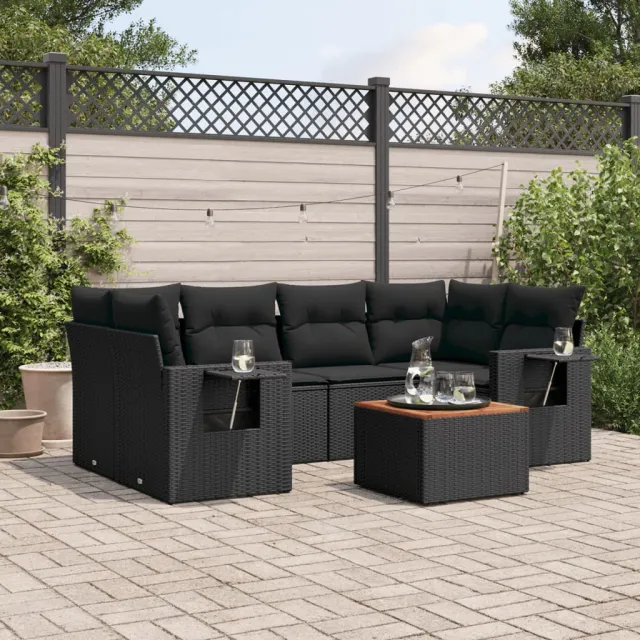 vidaXL 7-delige Loungeset met kussens poly rattan zwart, foto 2
